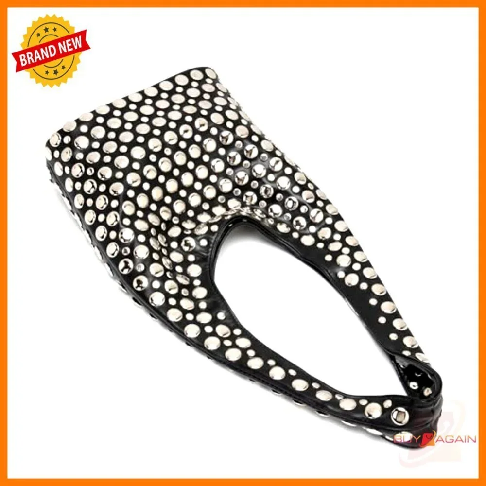 Studded Hobo Shoulder Bag PU Leather Small Tote Magnetic Closure